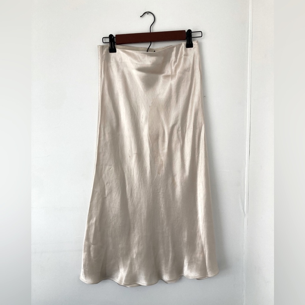 Babaton Satin Bias-Cut Maxi Skirt in Light Beige